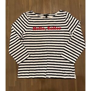 J Crew Womens Striped Long Sleeve Tee Shirt Hello Sailor Graphic Top Size M
